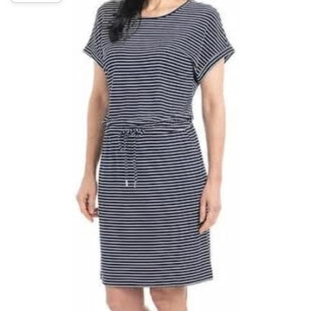 Hilary Radley Nautical Short Sleeve Dress w Pockets size Large Navy and White